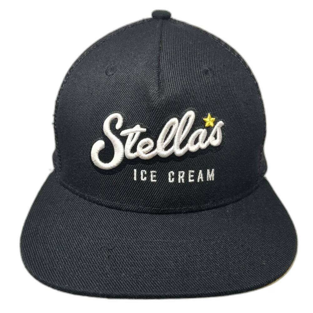 Stellas Ice Cream Trucker Hat Black One Size Snapback Mesh Back Yellow Underbrim